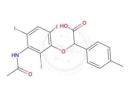 Chemical structure of 2-[3-(Acetylamino)-2,4,6-triiodophenoxy]-2-(p-tolyl)acetic acid