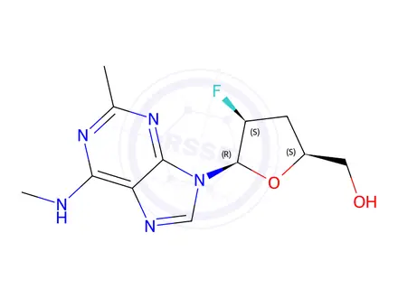 Chemical structure of 9-(2-Fluoro-2,3-dideoxy-β-D-threo-pentofuranosyl)-N,2-dimethyl-9H-purine-6-amine