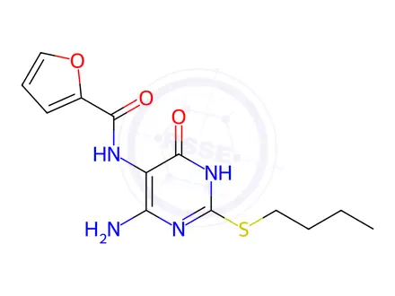 Chemical structure of N-(4-Amino-2-(butylthio)-6-oxo-1,6-dihydropyrimidin-5-yl)furan-2-carboxamide