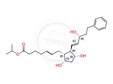 Chemical structure of Isopropyl (Z)-7-((1R,2R,3R,5S)-3,5-dihydroxy-2-((R,E)-3-hydroxy-5-phenylpent-1-en-1-yl)cyclopentyl)hept-5-enoate