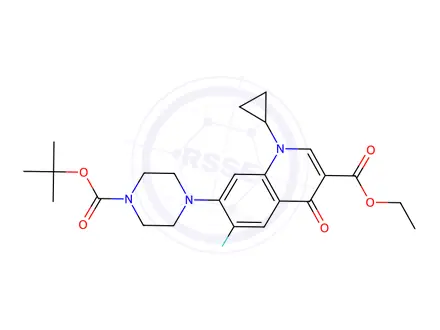 Chemical structure of 7-(4-(tert-Butoxycarbonyl)piperazin-1-yl)-1-cyclopropyl-6-fluoro-4-oxo-1,4-dihydroquinoline-3-carboxylic acid, 97%