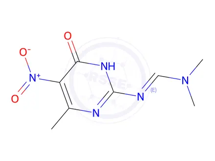 Chemical structure of 2-[(Dimethylamino)methylene]amino-6-methyl-5-nitro-4-pyrimidinol