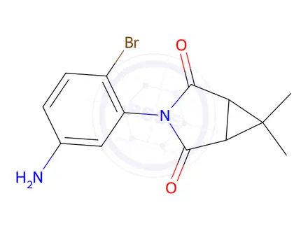 Chemical structure of 3-(5-Amino-2-bromophenyl)-6,6-dimethyl-3-azabicyclo[3.1.0]hexane-2,4-dion+