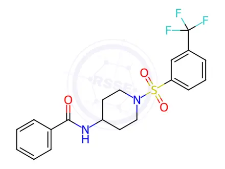 Chemical structure of N-(1-((3-(trifluoromethyl)phenyl)sulfonyl)piperidin-4-yl)benzamide