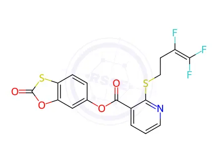 Chemical structure of 2-Oxobenzo[d][1,3]oxathiol-6-yl 2-((3,4,4-trifluorobut-3-en-1-yl)thio)nicotinate