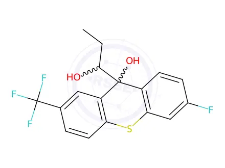 Chemical structure of 6-fluoro-2-trifluoromethyl-9-hydroxythioxanthene-9-propan-1-ol