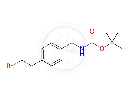Chemical structure of Carbamic acid, N-[[4-(2-bromoethyl)phenyl]methyl]-, 1,1-dimethylethyl ester