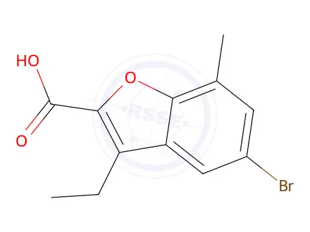 Chemical structure of 5-Bromo-3-ethyl-7-methyl-1-benzofuran-2-carboxylic acid