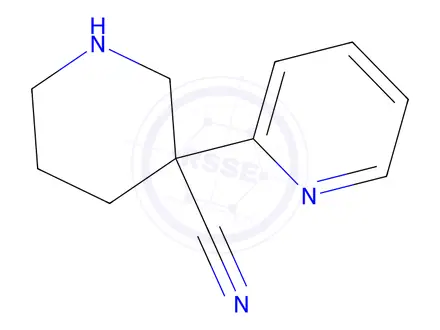 Chemical structure of 3-(pyridin-2-yl)piperidine-3-carbonitrile dihydrochloride