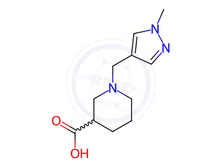 Chemical structure of 1-[(1-methyl-1H-pyrazol-4-yl)methyl]piperidine-3-carboxylic acid,2HCl
