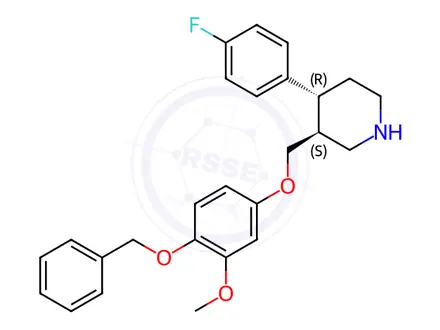 Chemical structure of (3S,4R)-4-(4-Fluorophenyl)-3-[[3-methoxy-4-(benzyloxy)phenoxy]methyl] piperidine