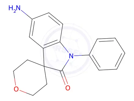 Chemical structure of 5-Amino-1-Phenyl-2',3',5',6'-Tetrahydrospiro[Indoline-3,4'-Pyran]-2-One