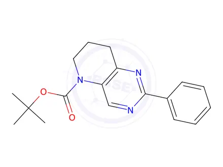 Chemical structure of 2-phenyl-7,8-dihydro-6h-pyrido[3,2-d]pyrimidine-5-carboxylic acid tert-butyl ester