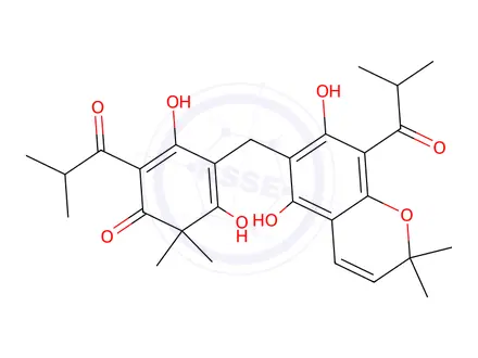 Chemical structure of 4-[[5,7-dihydroxy-2,2-dimethyl-8-(2-methylpropanoyl)chromen-6-yl]methy l]-3,5-dihydroxy-6,6-dimethyl-2-(2-methylpropanoyl)cyclohexa-2,4-dien-1-one