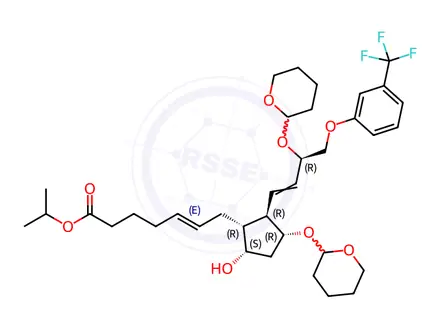 Chemical structure of Isopropyl (Z)-7-((1R,2R,3R,5S)-5-hydroxy-3-((tetrahydro-2H-pyran-2-yl)oxy)-2-((3R,E)-3-((tetrahydro-2H-pyran-2-yl)oxy)-4-(3-(trifluoromethyl)phenoxy)but-1-en-1-yl)cyclopentyl)hept-5-enoate