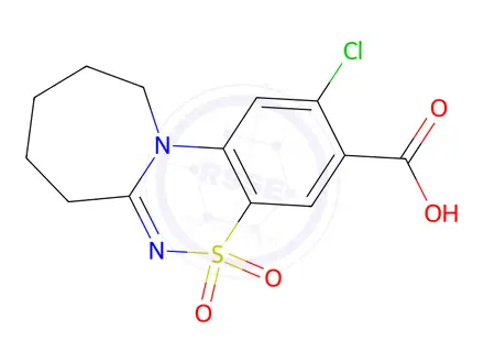 Chemical structure of 7H-Azepino[2,1-c][1,2,4]benzothiadiazine-3-carboxylic acid, 2-chloro-8,9,10,11-tetrahydro-, 5,5-dioxide