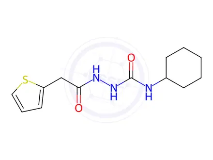 Chemical structure of N-cyclohexyl-2-(2-(thiophen-2-yl)acetyl)hydrazine-1-carboxamide