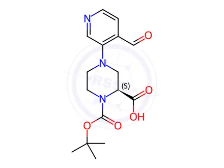 Chemical structure of (S)-1-(tert-Butoxycarbonyl)-4-(4-formylpyridin-3-yl)piperazine-2-carboxylic acid