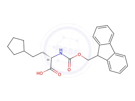 Chemical structure of Cyclopentanebutanoic acid, α-[[(9H-fluoren-9-ylmethoxy)carbonyl]amino]-, (αS)-