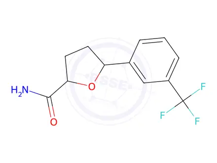 Chemical structure of 5-(3-(Trifluoromethyl)phenyl)tetrahydrofuran-2-carboxamide