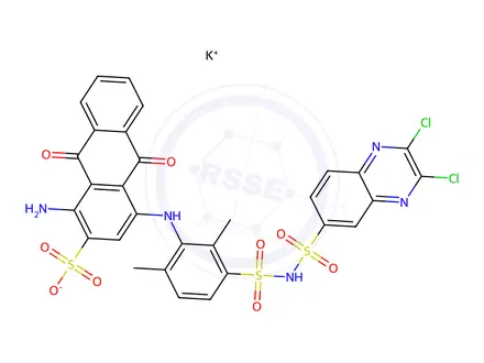 Chemical structure of potassium 1-amino-4-[3-[[(2,3-dichloro-6-quinoxalinyl)sulphonyl]sulphamoyl]-2,6-dimethylphenyl]amino]-9,10-dihydro-9,10-dioxoanthracene-2-sulphonate
