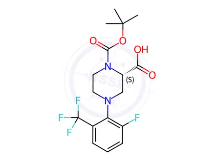 Chemical structure of (S)-1-(tert-Butoxycarbonyl)-4-(2-fluoro-6-(trifluoro-methyl)phenyl)piperazine-2-carboxylic acid