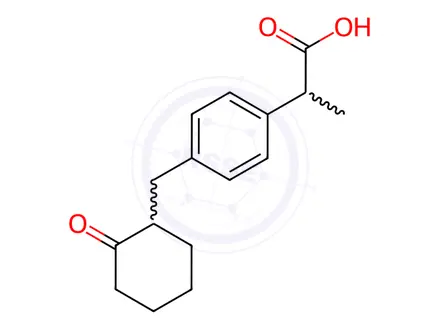 Chemical structure of 2-(4-((2-Oxocyclohexyl)methyl)phenyl)propanoic acid