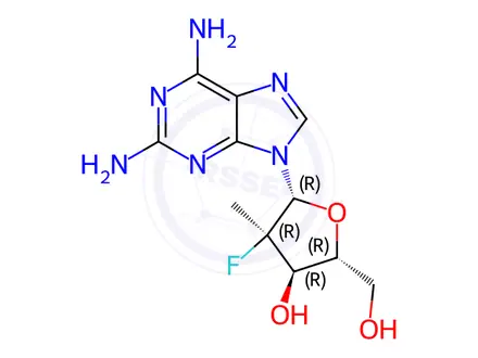 Chemical structure of Adenosine, 2-amino-2'-deoxy-2'-fluoro-2'-methyl-, (2'R)-