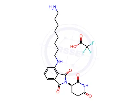 Chemical structure of 4-((8-Aminooctyl)amino)-2-(2,6-dioxopiperidin-3-yl)isoindoline-1,3-dione 2,2,2-trifluoroacetate