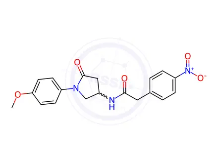 Chemical structure of N-(1-(4-Methoxyphenyl)-5-oxopyrrolidin-3-yl)-2-(4-nitrophenyl)acetamide