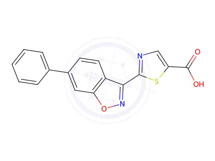 Chemical structure of 2-(6-Phenylbenzo[d]isoxazol-3-yl)thiazole-5-carboxylic acid