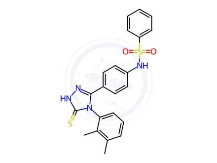 Chemical structure of N-(4-(4-(2,3-Dimethylphenyl)-5-mercapto-4H-1,2,4-triazol-3-yl)phenyl)benzenesulfonamide