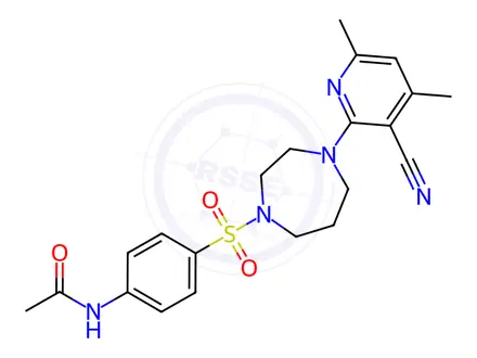 Chemical structure of N-(4-((4-(3-cyano-4,6-dimethylpyridin-2-yl)-1,4-diazepan-1-yl)sulfonyl)phenyl)acetamide