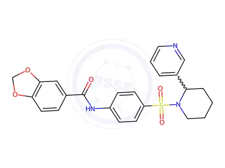 Chemical structure of N-(4-((2-(Pyridin-3-yl)piperidin-1-yl)sulfonyl)phenyl)benzo[d][1,3]dioxole-5-carboxamide