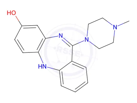 Chemical structure of 11-4-Methyl-piperazin-1-yl)-5H-dibenzob,e]1,4]diazepin-8-ol