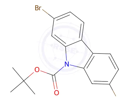 Chemical structure of tert-Butyl 2,7-dibromo-9H-carbazole-9-carboxylate