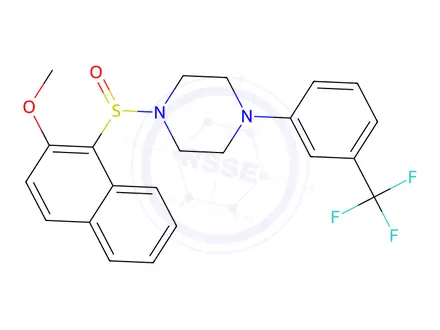 Chemical structure of 1-[(2-Methoxynaphthalen-1-yl)sulfinyl]-4-[3-(trifluoromethyl)phenyl]piperazine