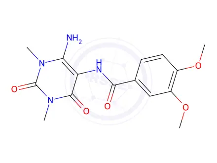 Chemical structure of Benzamide, N-(6-amino-1,2,3,4-tetrahydro-1,3-dimethyl-2,4-dioxo-5-pyrimidinyl)-3,4-dimethoxy-