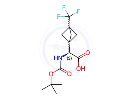 Chemical structure of (2S)-2-{[(tert-butoxy)carbonyl]amino}-2-[3-(trifluoromethyl)bicyclo[1.1.1]pentan-1-yl]acetic acid