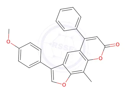 Chemical structure of 3-(4-methoxyphenyl)-9-methyl-5-phenylfuro[3,2-g]chromen-7-one
