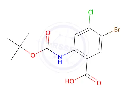 Chemical structure of 5-Bromo-2-((tert-butoxycarbonyl)amino)-4-chlorobenzoic acid