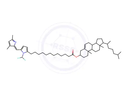 Chemical structure of Boron, ((3beta)-cholest-5-en-3-yl 5-((3,5-dimethyl-2H-pyrrol-2-ylidene)methyl)-1H-pyrrole-2-dodecanoato-N1,N5)difluoro-, (T-4)-