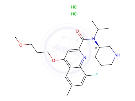 Chemical structure of (R)-8-fluoro-N-isopropyl-4-(3-Methoxypropoxy)-6-Methyl-N-(piperidin-3-yl)quinoline-2-carboxaMide (2HCl salt)