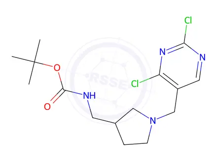 Chemical structure of tert-butyl ((1-((2,4-dichloropyrimidin-5-yl)methyl)pyrrolidin-3-yl)methyl)carbamate