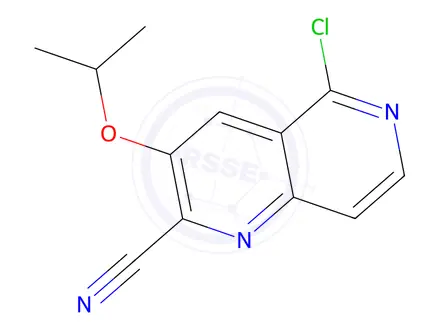 Chemical structure of 5-chloro-3-isopropoxy-1,6-naphthyridine-2-carbonitrile