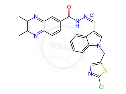 Chemical structure of N'-[(1Z)-{1-[(2-chloro-1,3-thiazol-5-yl)methyl]-1H-indol-3-yl}methylidene]-2,3-dimethylquinoxaline-6-carbohydrazide