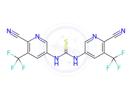 Chemical structure of 1,3-Bis(6-cyano-5-(trifluoromethyl)pyridin-3-yl)thiourea