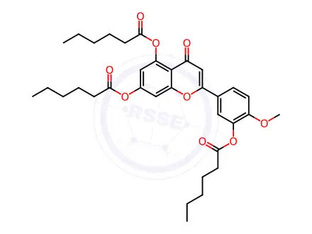 Chemical structure of 3',5,7-Tri-O-hexanoyldiosmetin