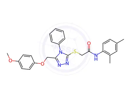 Chemical structure of N-(2,4-dimethylphenyl)-2-((5-((4-methoxyphenoxy)methyl)-4-phenyl-4H-1,2,4-triazol-3-yl)thio)acetamide
