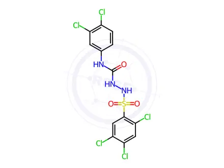 Chemical structure of N-(3,4-dichlorophenyl)-2-((2,4,5-trichlorophenyl)sulfonyl)hydrazine-1-carboxamide